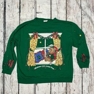 Vintage Teddy Bear Xmas Ugly Sweater Party Holiday 1990s Sweatshirt
